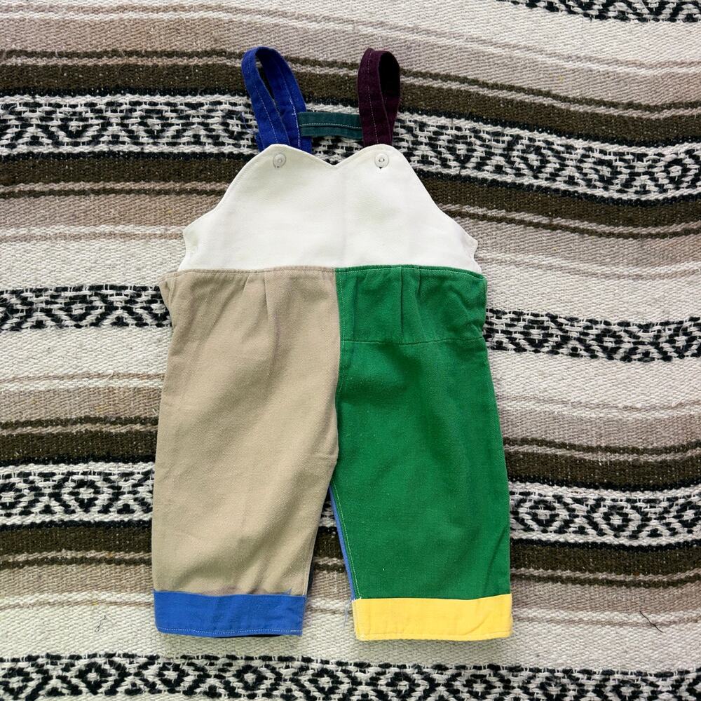 Baby Toddlers Vintage 80's Handmade Colorblock Patchwork Bibs Overalls Sz 3/4T